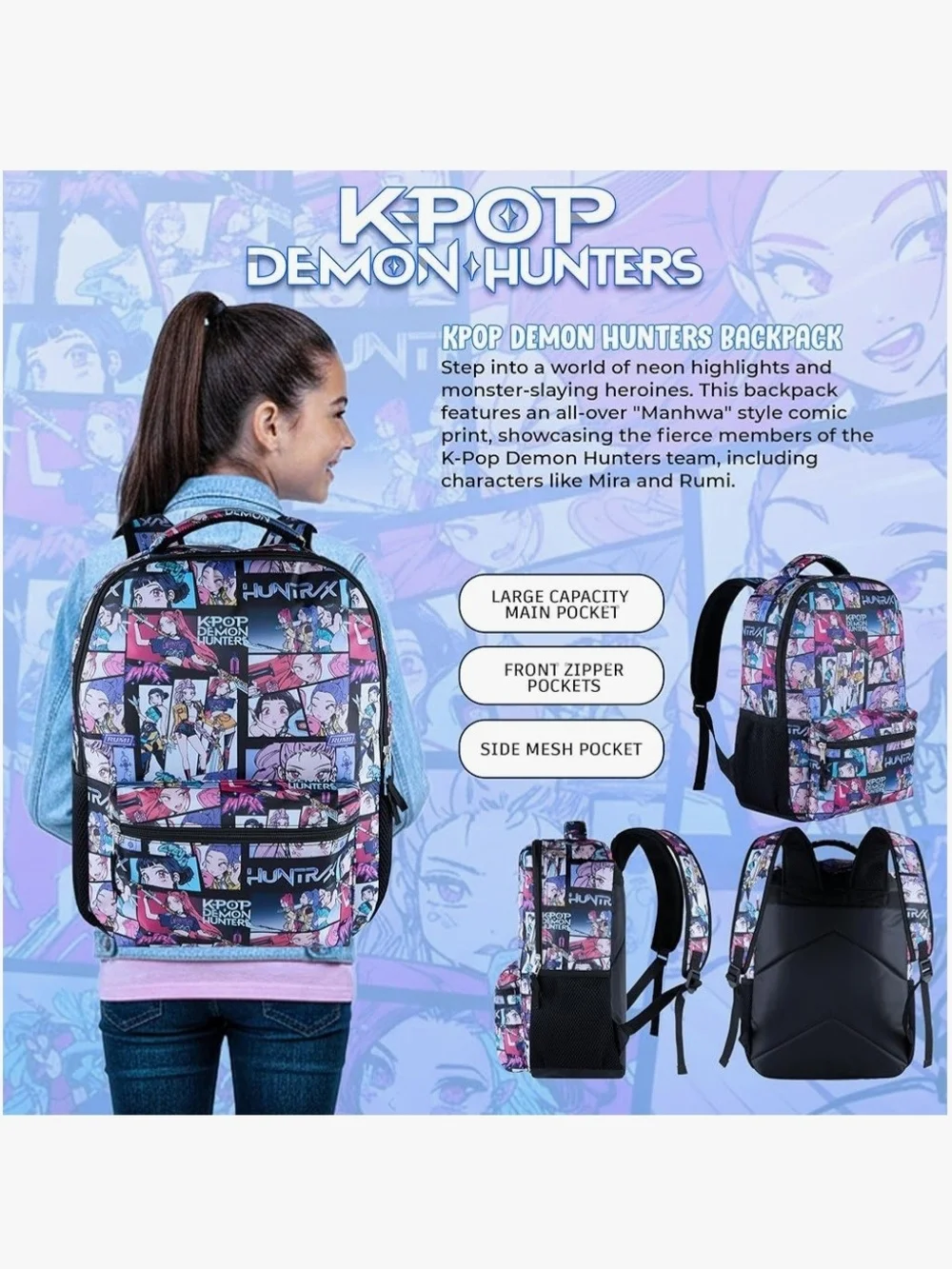 ✨K-Pop Demon Hunter Graphic Backpack - Comic Book Style By Accessory Innovations